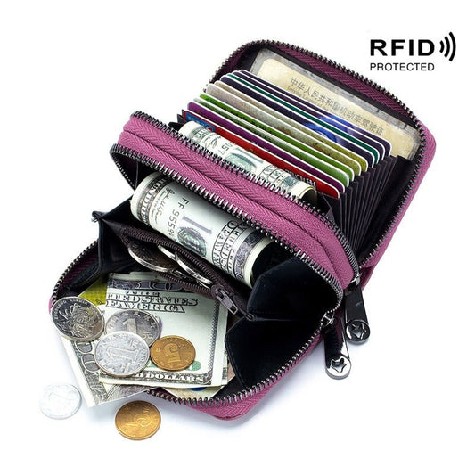 Dual Zipper RFID Leather Card Wallet - DOROCHEY
