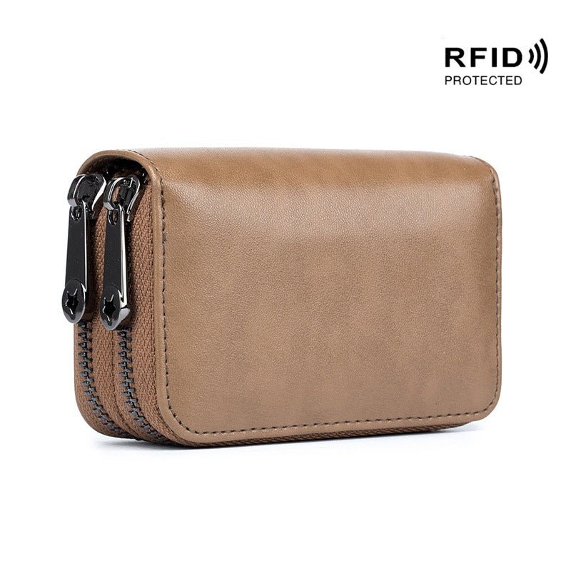 Dual Zipper RFID Leather Card Wallet - DOROCHEY