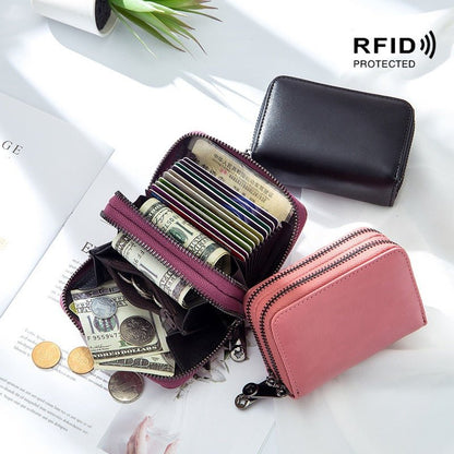 Dual Zipper RFID Leather Card Wallet - DOROCHEY