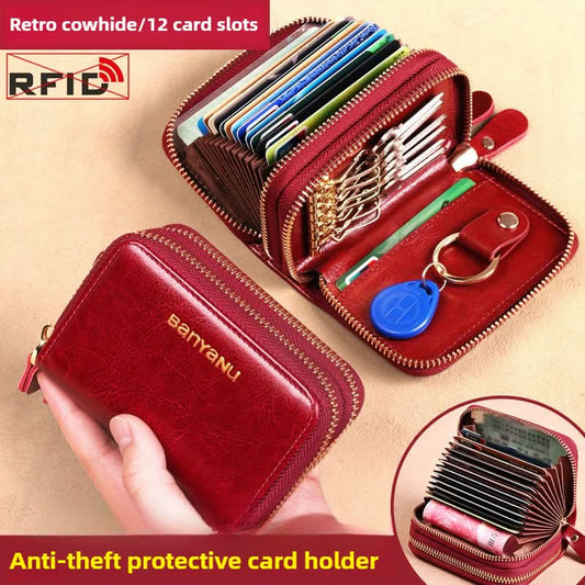 Genuine leather card holder large capacity multi - functional exquisite high - grade card bag key bag - DOROCHEY