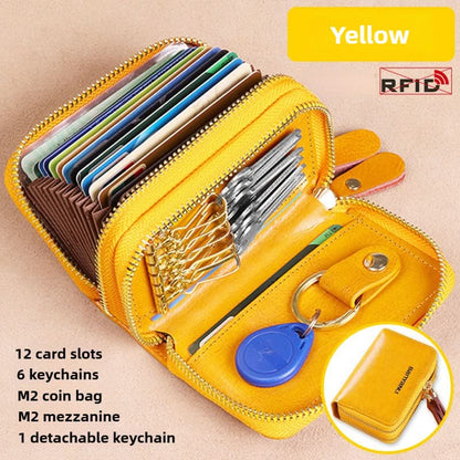 Genuine leather card holder large capacity multi - functional exquisite high - grade card bag key bag - DOROCHEY