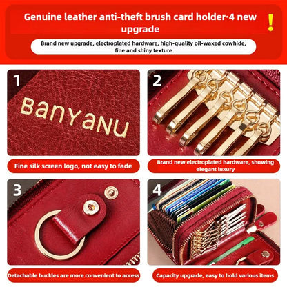 Genuine leather card holder large capacity multi - functional exquisite high - grade card bag key bag - DOROCHEY