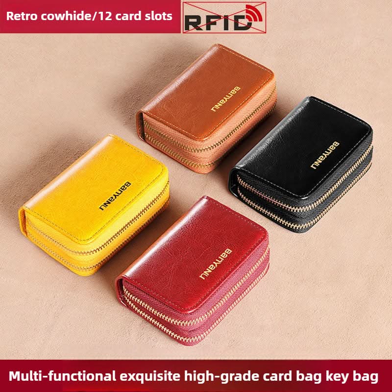 Genuine leather card holder large capacity multi - functional exquisite high - grade card bag key bag - DOROCHEY