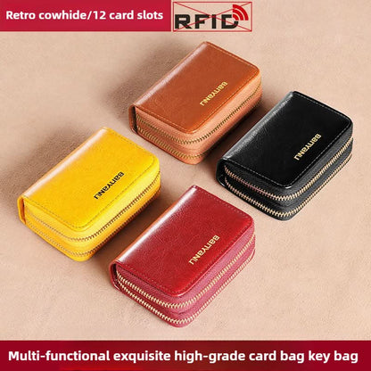 Genuine leather card holder large capacity multi - functional exquisite high - grade card bag key bag - DOROCHEY
