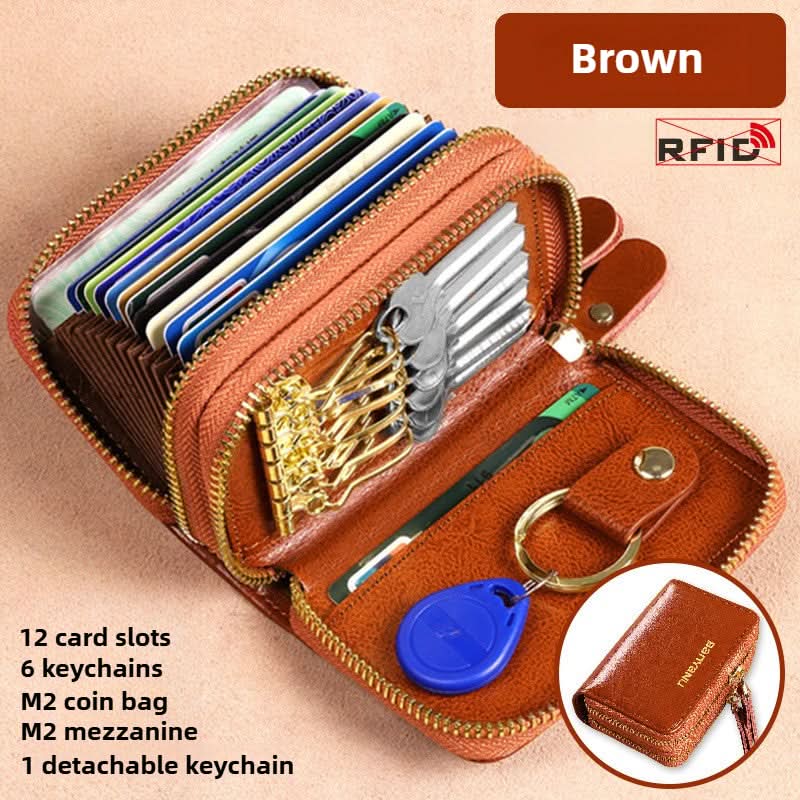 Genuine leather card holder large capacity multi - functional exquisite high - grade card bag key bag - DOROCHEY