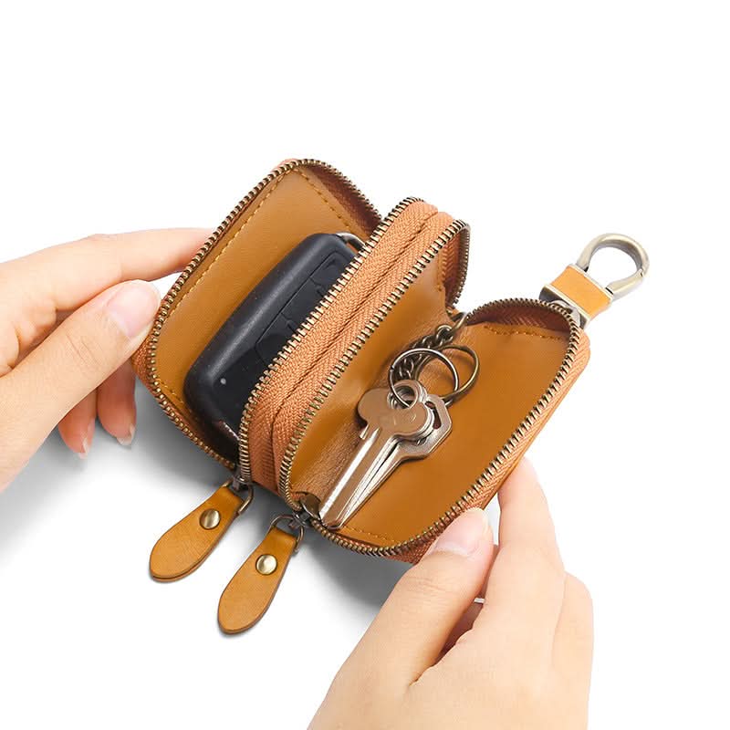 High - grade leather key bag multifunctional large capacity cowhide men's waist hanging car key bag - DOROCHEY