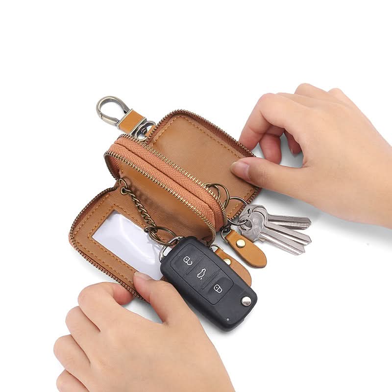 High - grade leather key bag multifunctional large capacity cowhide men's waist hanging car key bag - DOROCHEY