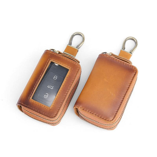 High - grade leather key bag multifunctional large capacity cowhide men's waist hanging car key bag - DOROCHEY