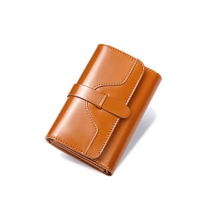 Ladies new leather anti - theft brush wallet. short tri - fold small wallet! Vintage oil wax cowhide wallet! - DOROCHEY