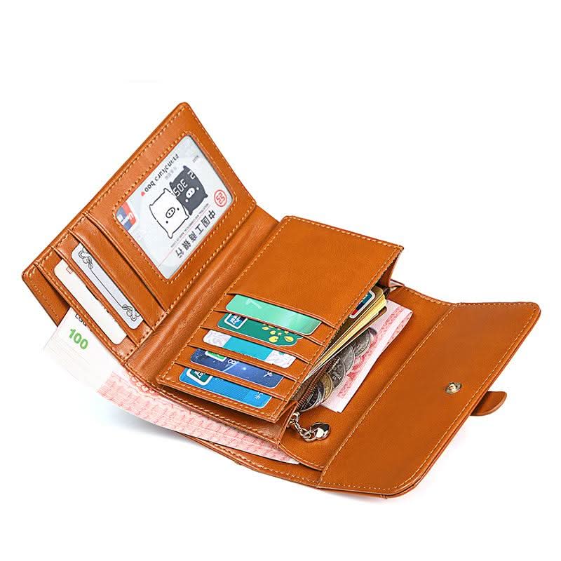 Ladies new leather anti - theft brush wallet. short tri - fold small wallet! Vintage oil wax cowhide wallet! - DOROCHEY