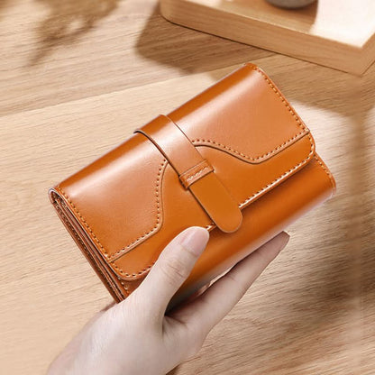 Ladies new leather anti - theft brush wallet. short tri - fold small wallet! Vintage oil wax cowhide wallet! - DOROCHEY