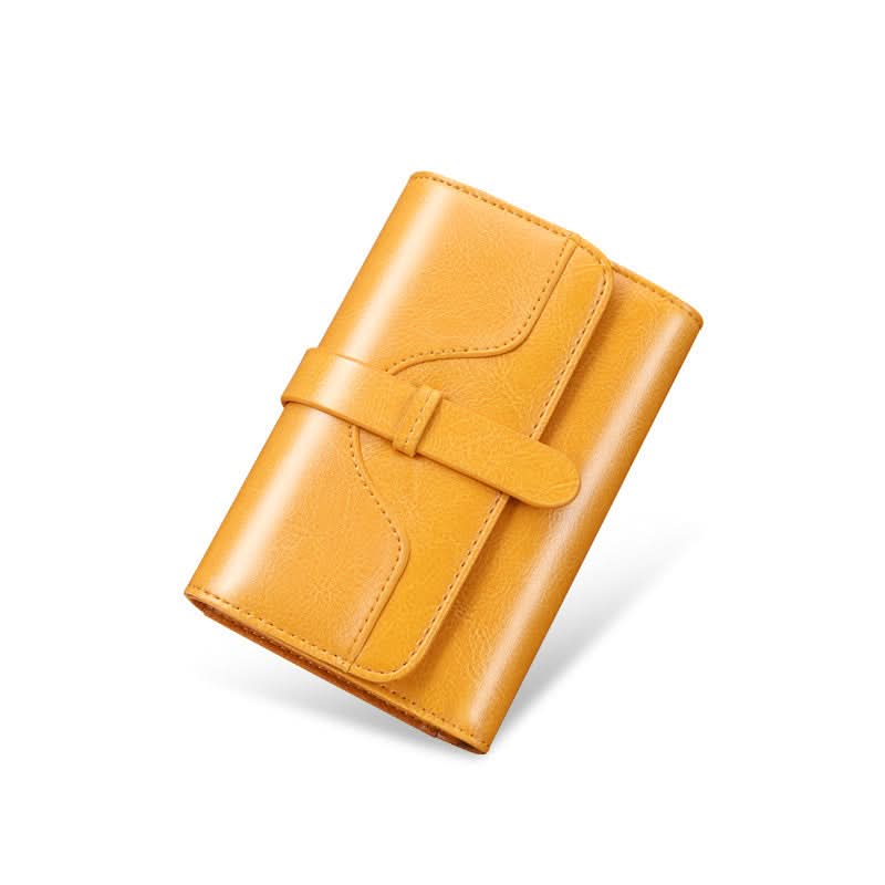 Ladies new leather anti - theft brush wallet. short tri - fold small wallet! Vintage oil wax cowhide wallet! - DOROCHEY