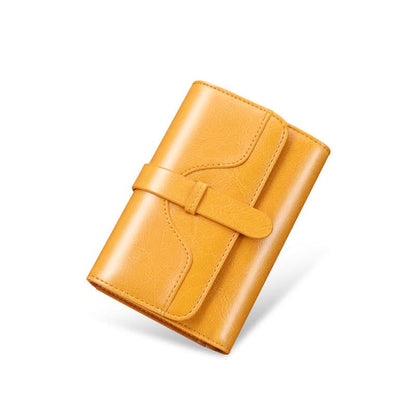 Ladies new leather anti - theft brush wallet. short tri - fold small wallet! Vintage oil wax cowhide wallet! - DOROCHEY