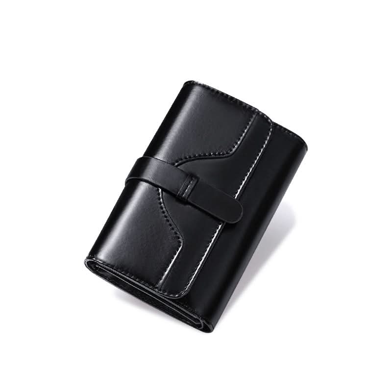 Ladies new leather anti - theft brush wallet. short tri - fold small wallet! Vintage oil wax cowhide wallet! - DOROCHEY