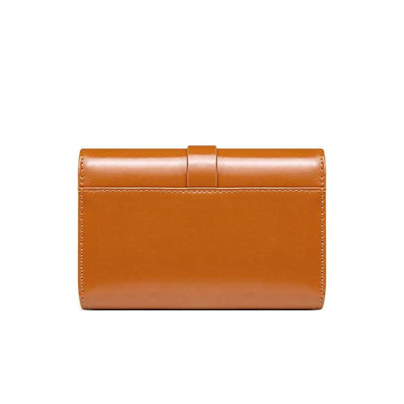 Ladies new leather anti - theft brush wallet. short tri - fold small wallet! Vintage oil wax cowhide wallet! - DOROCHEY