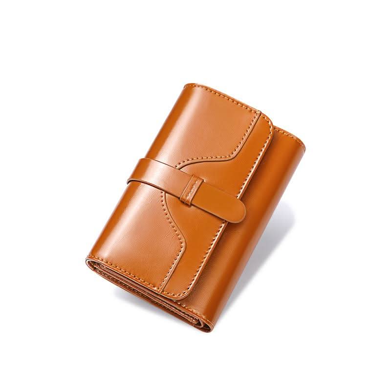 Ladies new leather anti - theft brush wallet. short tri - fold small wallet! Vintage oil wax cowhide wallet! - DOROCHEY