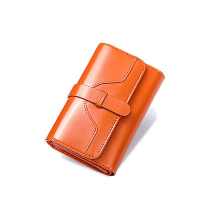 Ladies new leather anti - theft brush wallet. short tri - fold small wallet! Vintage oil wax cowhide wallet! - DOROCHEY