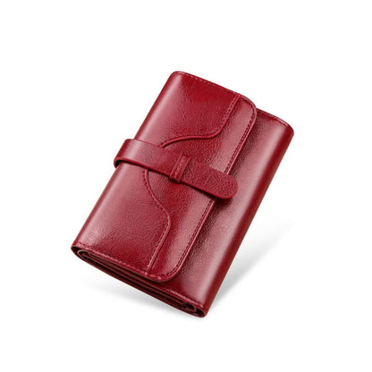Ladies new leather anti - theft brush wallet. short tri - fold small wallet! Vintage oil wax cowhide wallet! - DOROCHEY