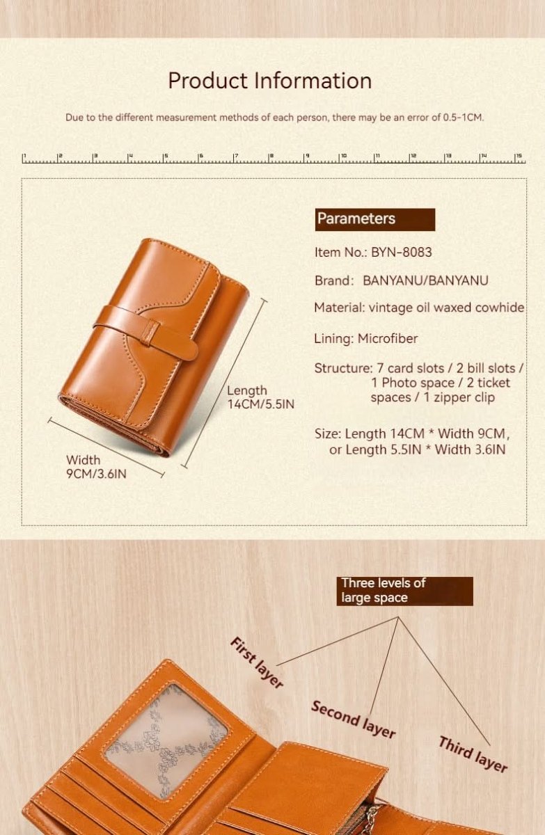 Ladies new leather anti - theft brush wallet. short tri - fold small wallet! Vintage oil wax cowhide wallet! - DOROCHEY