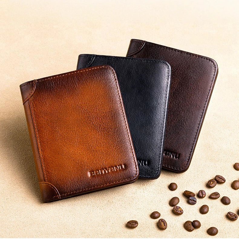 Men’s Vertical Trifold Leather RFID Wallet - DOROCHEY