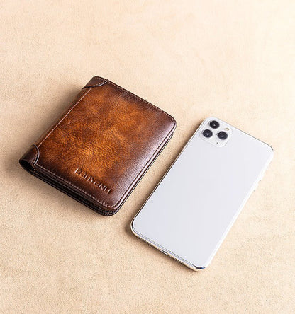 Men’s Vertical Trifold Leather RFID Wallet - DOROCHEY