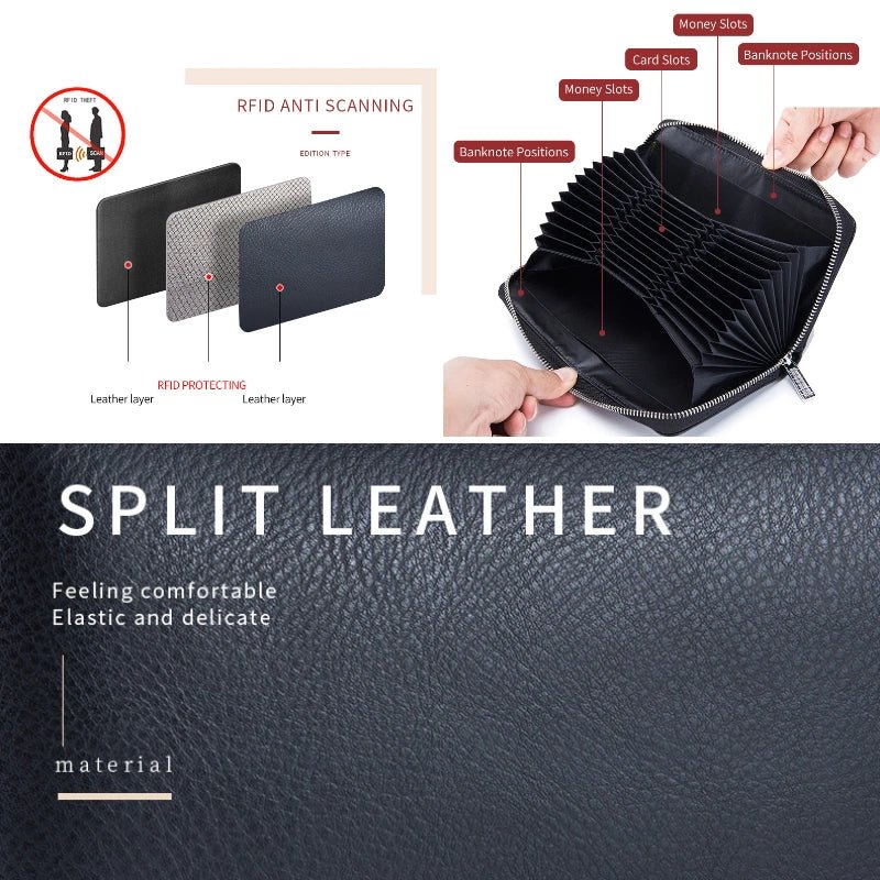 RFID Leather Accordion Long Wallet - DOROCHEY