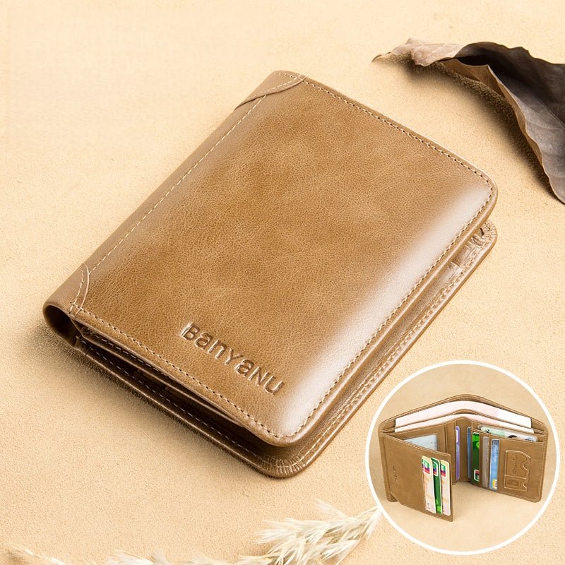 RFID Leather Trifold Wallet for Men - DOROCHEY