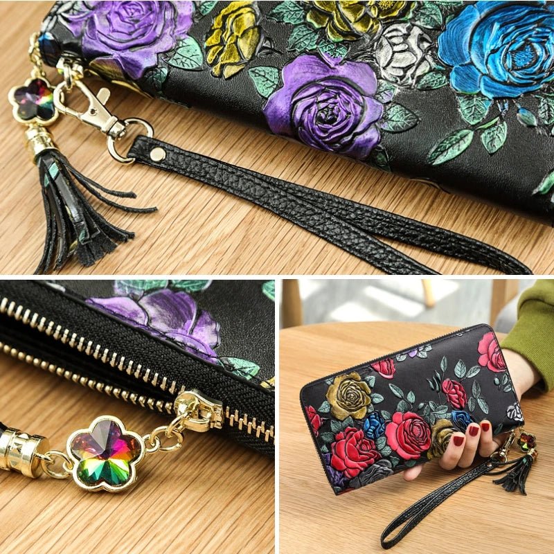 Tassel Floral RFID Leather Wallet - DOROCHEY