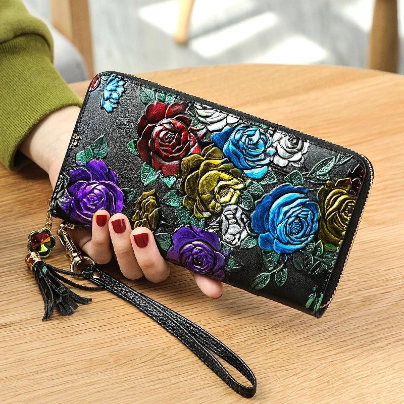 Tassel Floral RFID Leather Wallet - DOROCHEY