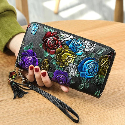 Tassel Floral RFID Leather Wallet - DOROCHEY