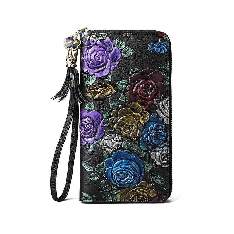 Tassel Floral RFID Leather Wallet - DOROCHEY
