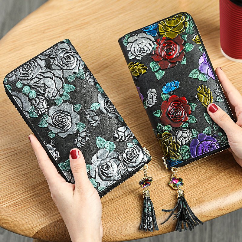 Tassel Floral RFID Leather Wallet - DOROCHEY