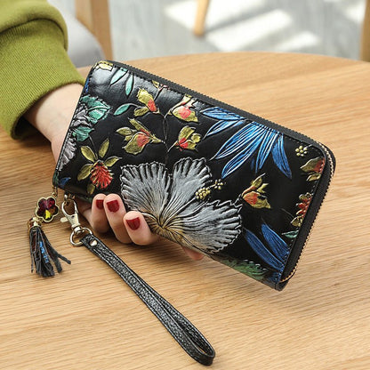 Tassel Floral RFID Leather Wallet - DOROCHEY