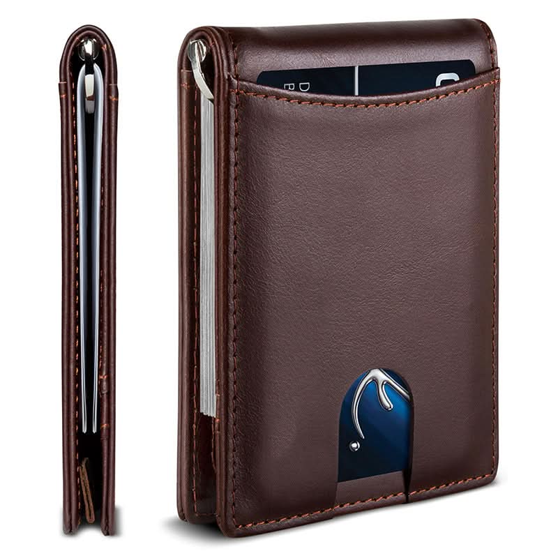 Ultra - thin Fashion Anti - theft Brush Wallet Leather Drawstring Card Case Short Bifold Men's Wallet - DOROCHEY