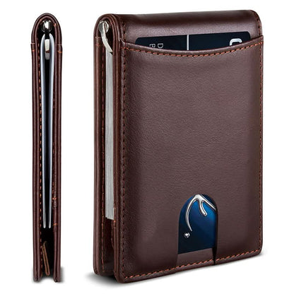 Ultra - thin Fashion Anti - theft Brush Wallet Leather Drawstring Card Case Short Bifold Men's Wallet - DOROCHEY