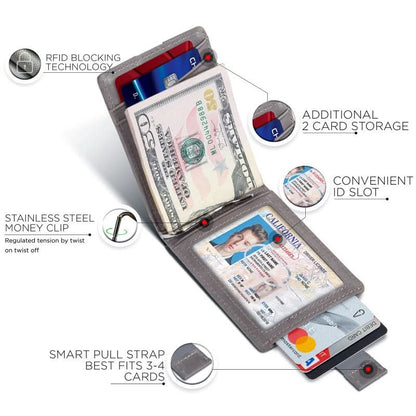 Ultra - thin Fashion Anti - theft Brush Wallet Leather Drawstring Card Case Short Bifold Men's Wallet - DOROCHEY