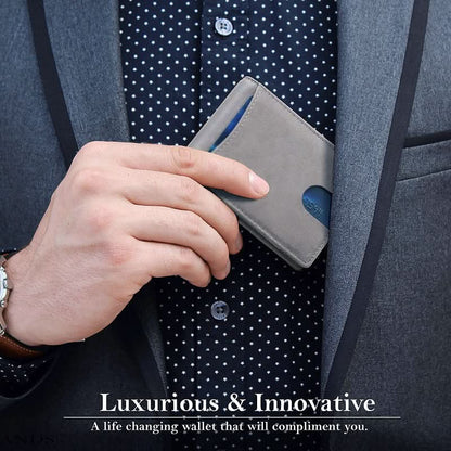 Ultra - thin Fashion Anti - theft Brush Wallet Leather Drawstring Card Case Short Bifold Men's Wallet - DOROCHEY
