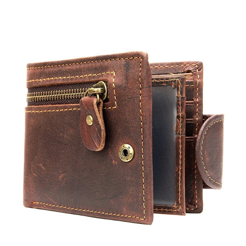 Vintage Crazy Horse Leather Bifold Wallet - DOROCHEY