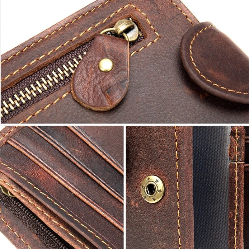 Vintage Crazy Horse Leather Bifold Wallet - DOROCHEY