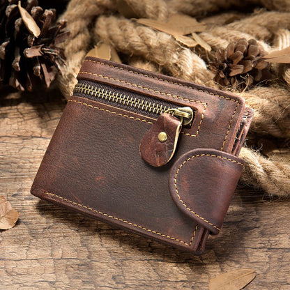 Vintage Crazy Horse Leather Bifold Wallet - DOROCHEY