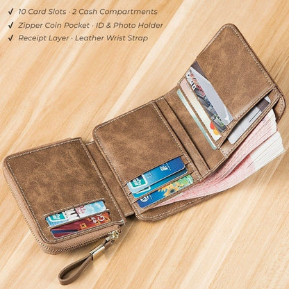 Vintage Oil - Wax Leather Trifold Wallet - DOROCHEY