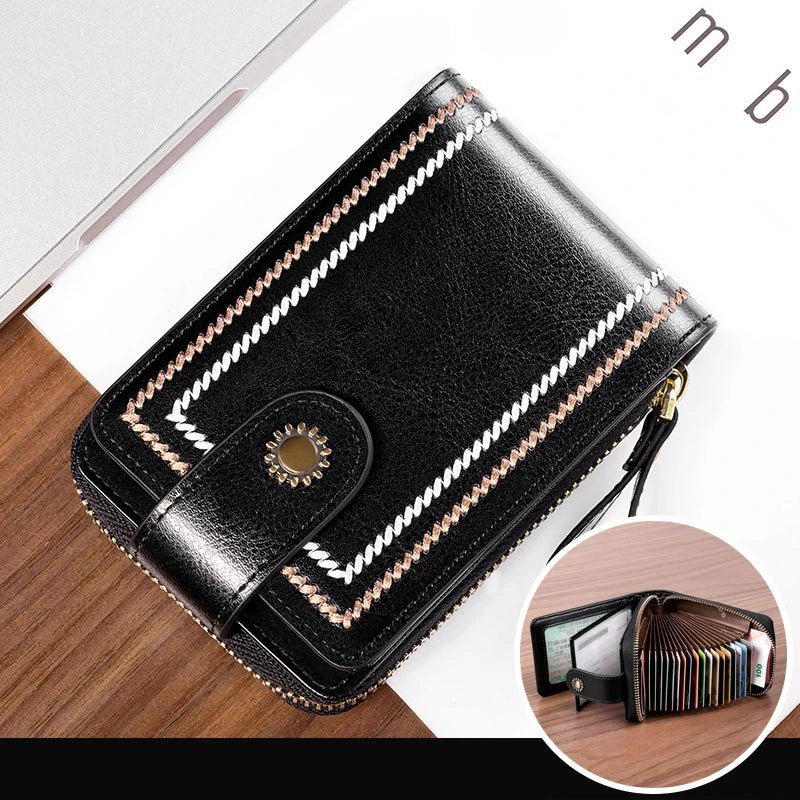 Waxed Leather RFID Accordion Card Holder - DOROCHEY