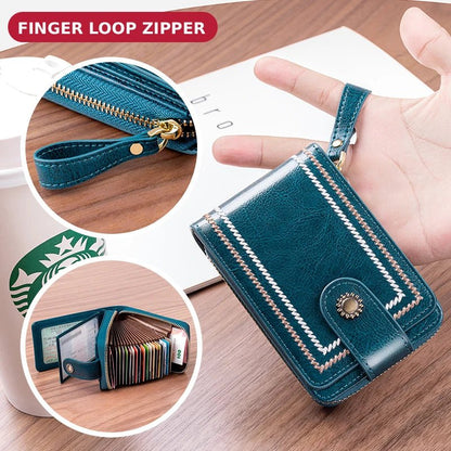 Waxed Leather RFID Accordion Card Holder - DOROCHEY