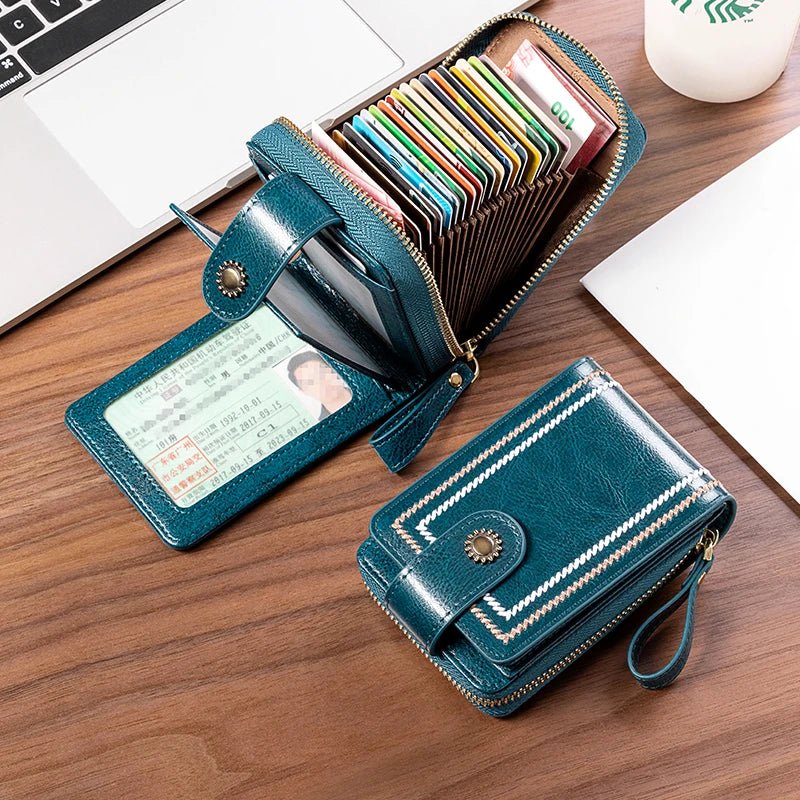 Waxed Leather RFID Accordion Card Holder - DOROCHEY