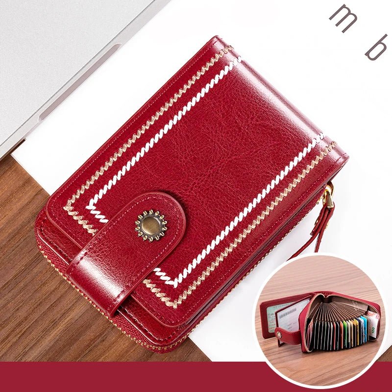 Waxed Leather RFID Accordion Card Holder - DOROCHEY