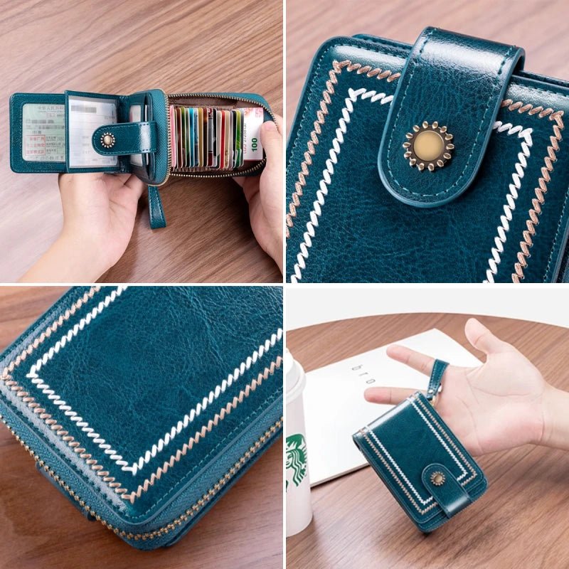 Waxed Leather RFID Accordion Card Holder - DOROCHEY