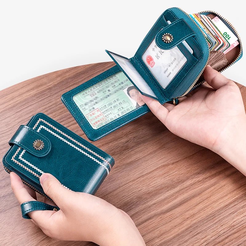 Waxed Leather RFID Accordion Card Holder - DOROCHEY