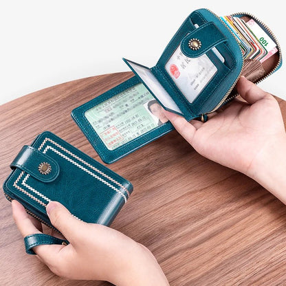 Waxed Leather RFID Accordion Card Holder - DOROCHEY