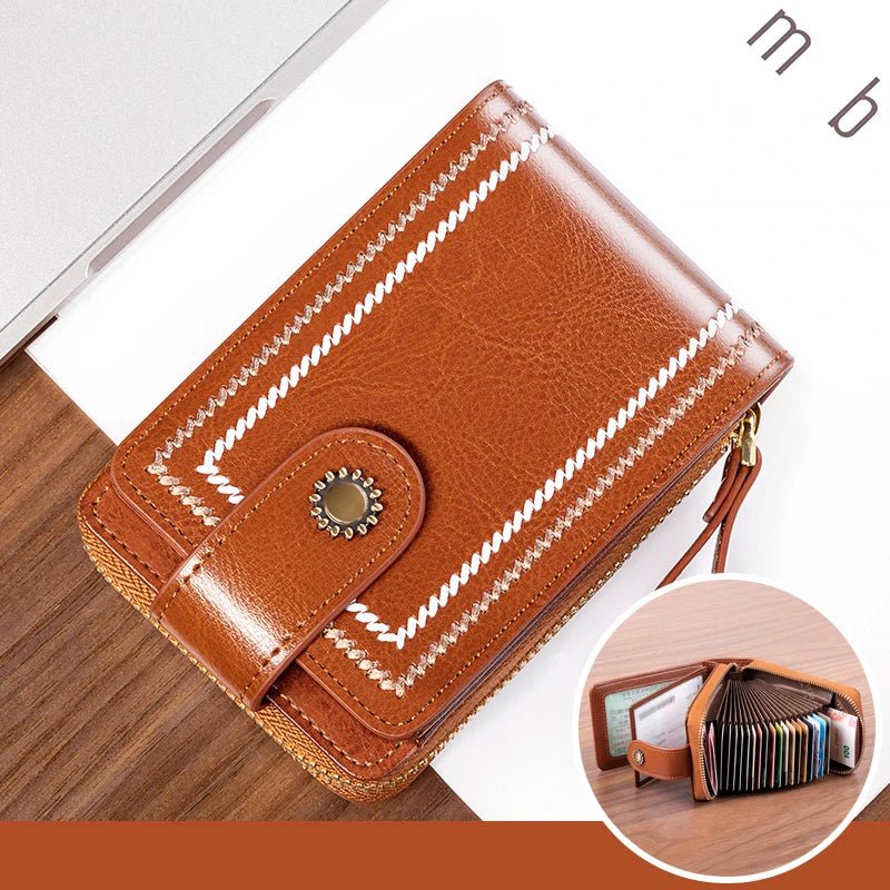 Waxed Leather RFID Accordion Card Holder - DOROCHEY